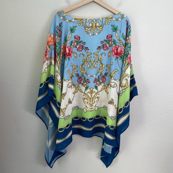 Belle Kim Gravel Womens Plus 3X Floral Chain Poncho Top Vibrant Multicolor Shirt - Picture 13 of 13